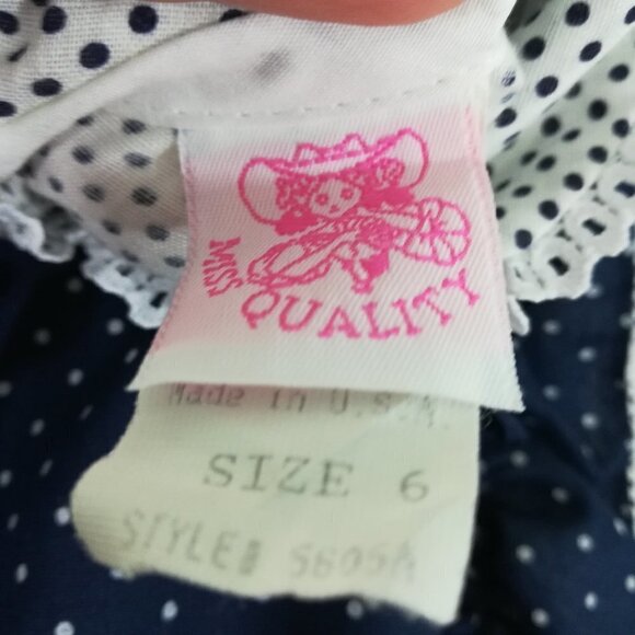 Vintage Miss Quality Girl Ruffled Dress Size 6 Polka Dot Lace Circle 80s Bow - Picture 3 of 15
